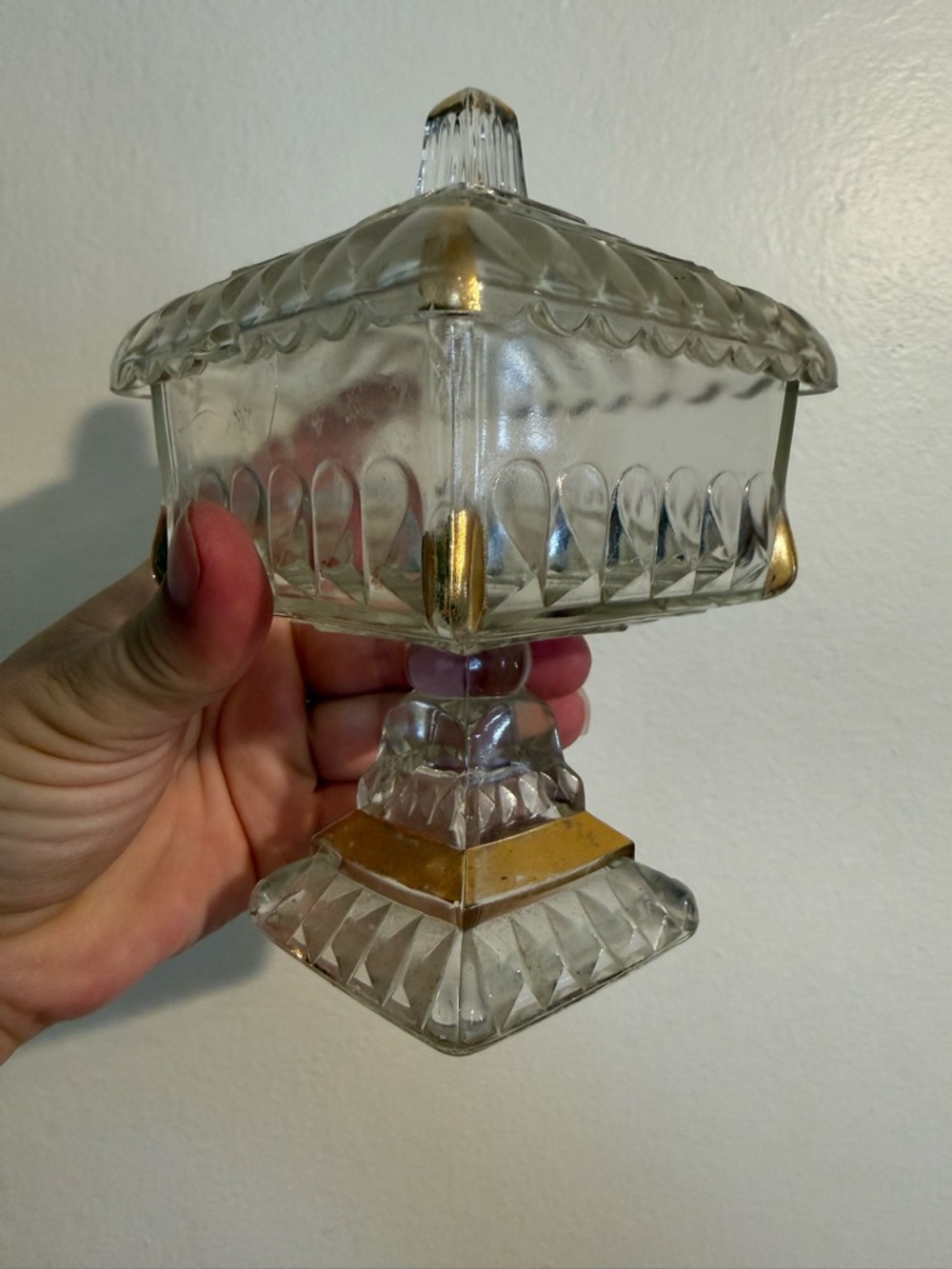 Vintage Jeannette candy wedding dish with gold trim mid century modern